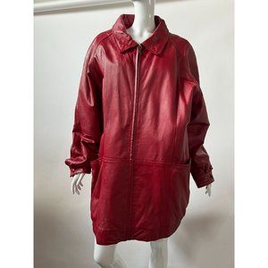 Venezia Knee Length Lined Zip Up Soft Leather Coat Size Medium Red Leather